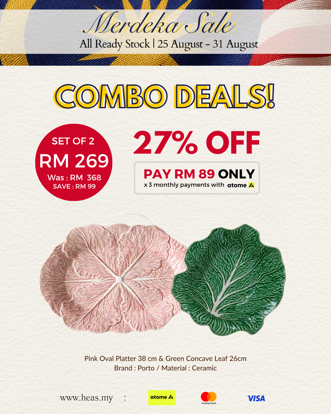 Set of 2 Cabbage Oval Platter and Concave Leaf