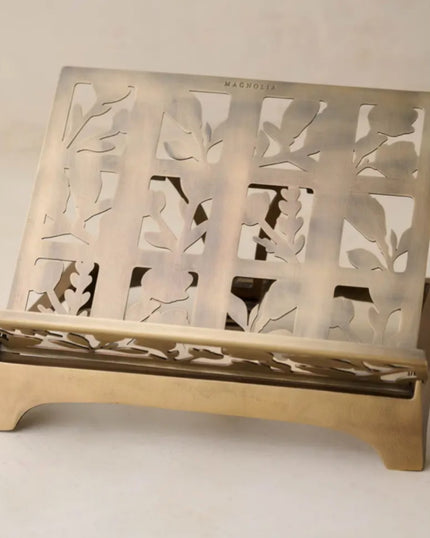 Antiqued Brass Shadow Floral Cookbook Stand