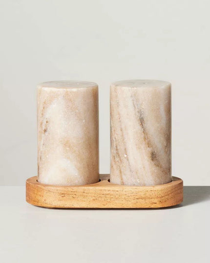 3pc Marble Salt and Pepper Shakers Warm Beige