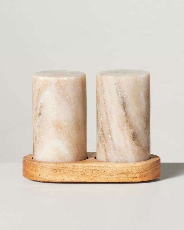 3pc Marble Salt and Pepper Shakers Warm Beige