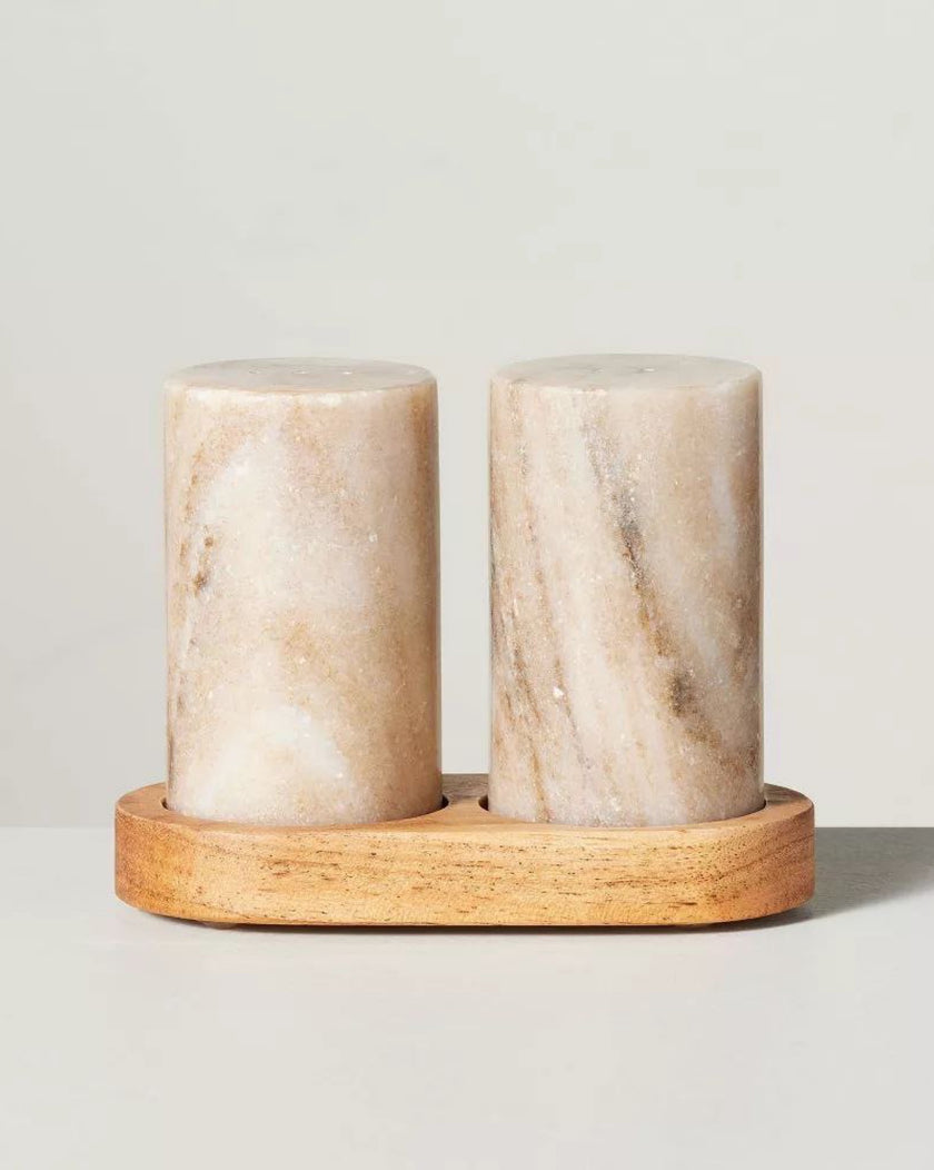 3pc Marble Salt and Pepper Shakers Warm Beige