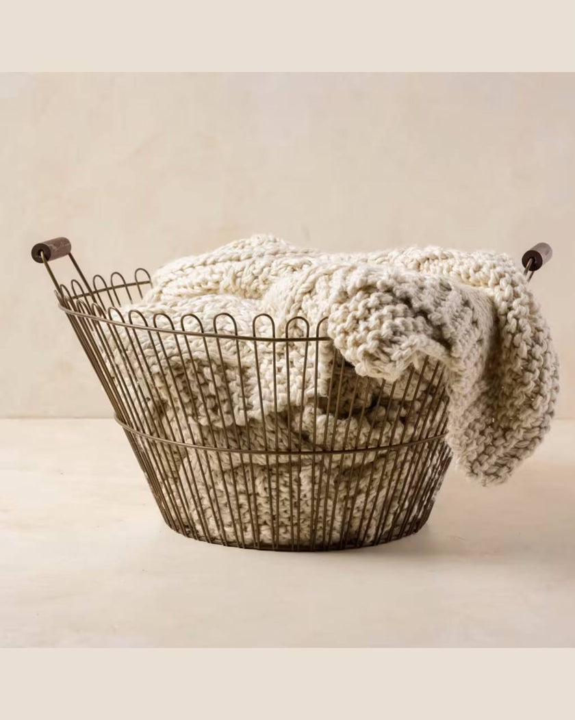 Magnolia Vintage Inspired Wire Basket with Wooden Handle - Large