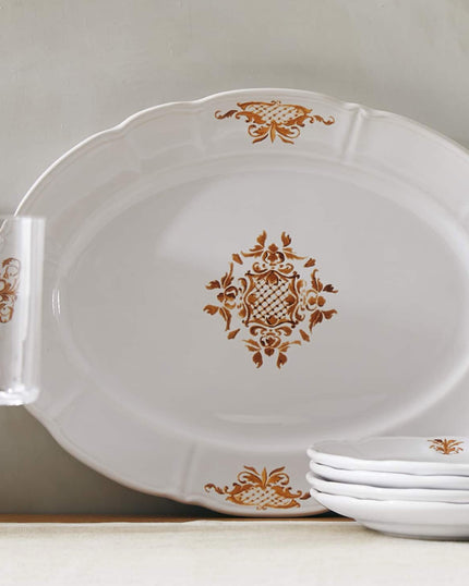 Gold Floral Earthenware Serving Platter
