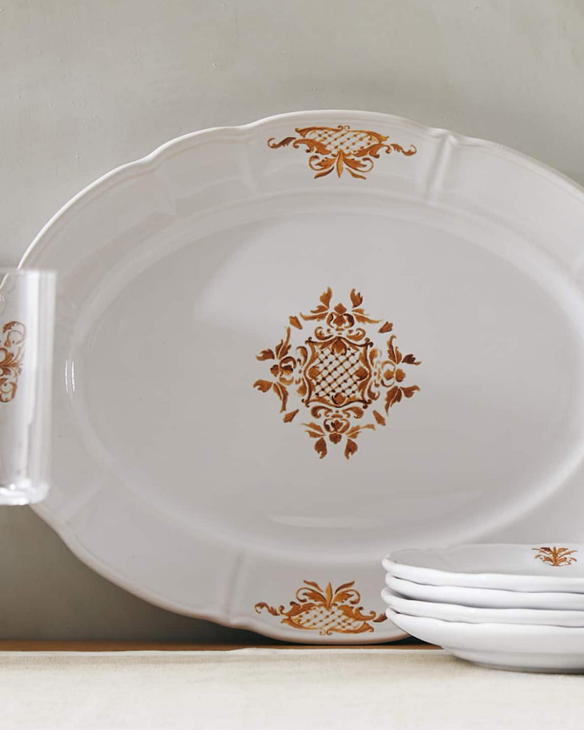 Gold Floral Earthenware Serving Platter