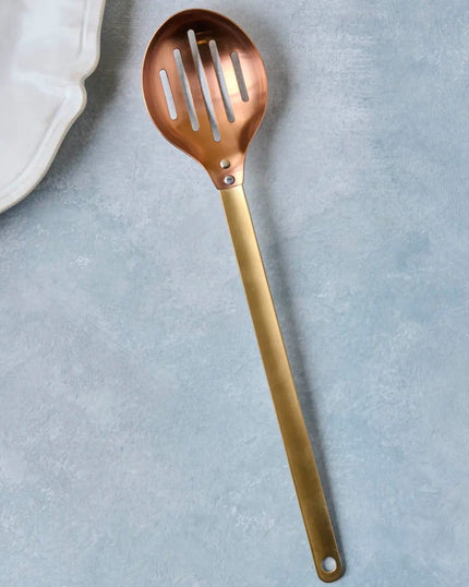 Brass and Copper Slotted Serving Spoon Spatula