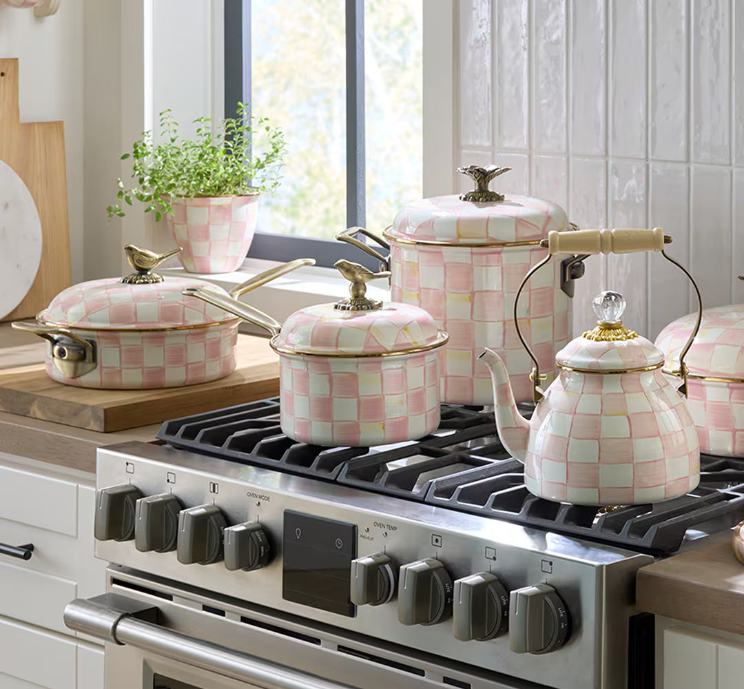 Rosy Check Enamel Casserole