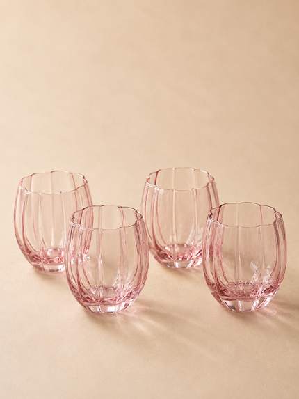 Set of 4 Pink Ottilie Short Glass Tumblers