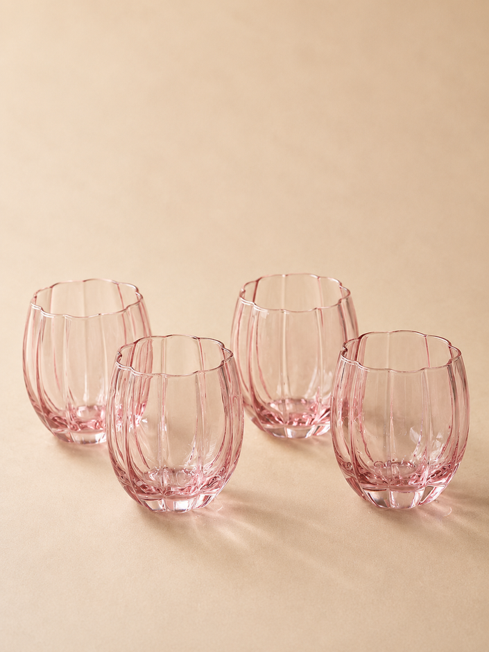 Set of 4 Pink Ottilie Short Glass Tumblers
