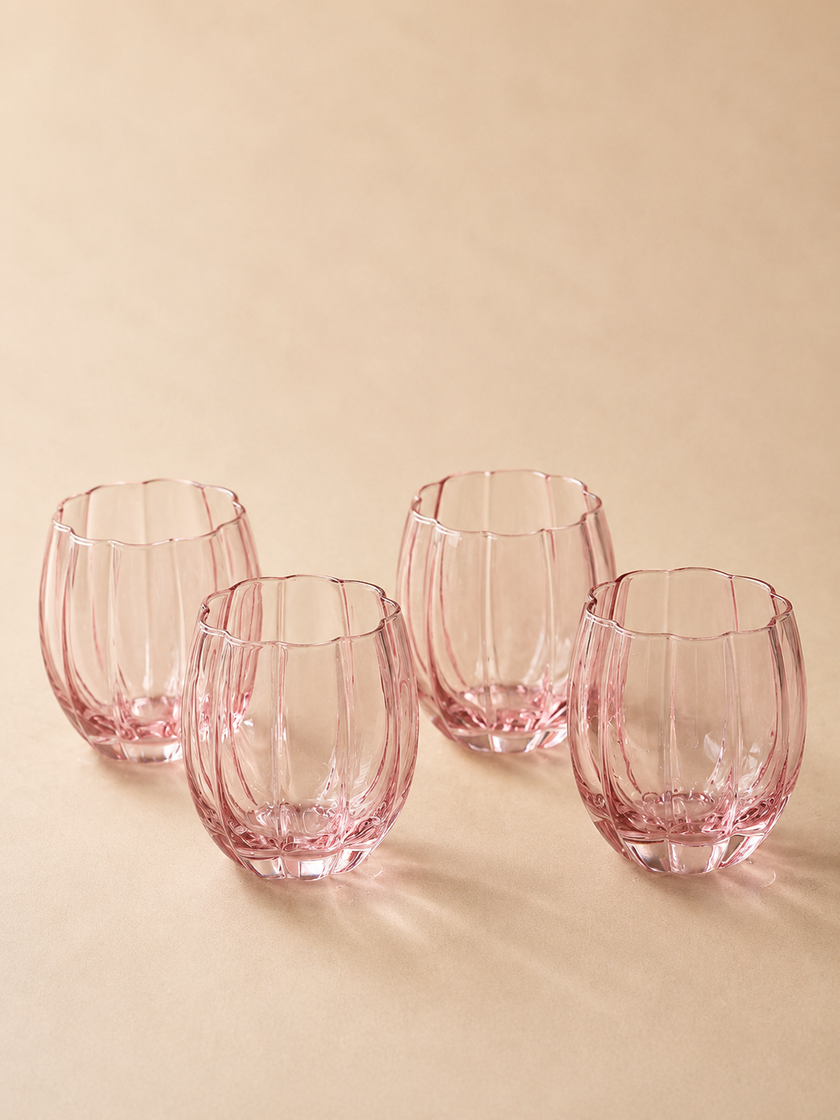 Set of 4 Pink Ottilie Short Glass Tumblers