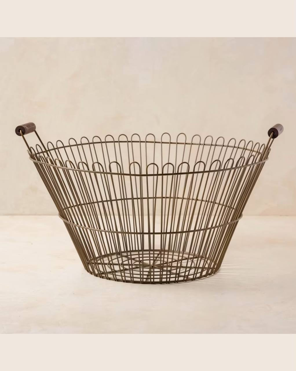 Magnolia Vintage Inspired Wire Basket with Wooden Handle - Large