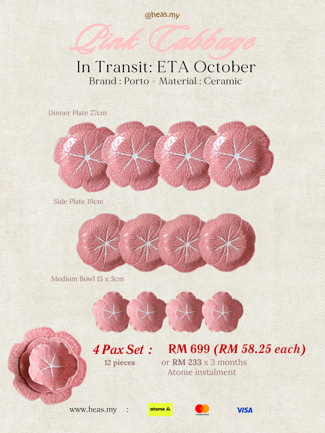 Pink Cabbage 4 Pax Set (12 Pieces)