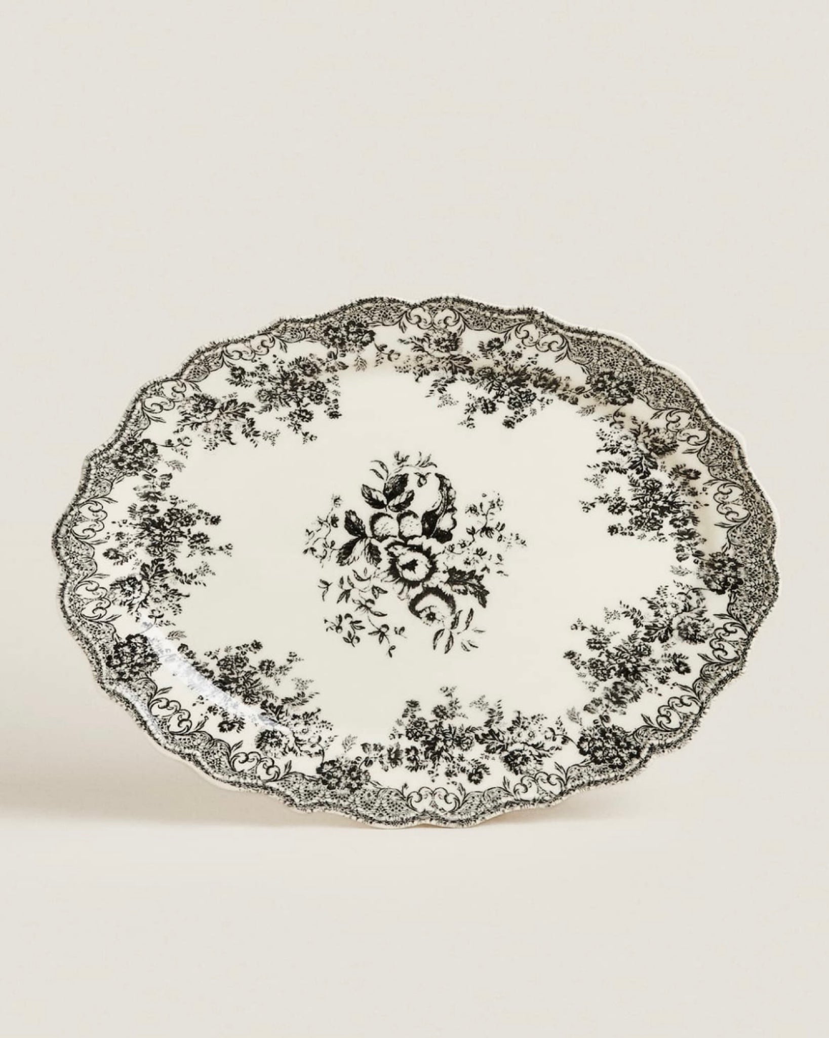 Floral Earthenware Serving Platter in Black