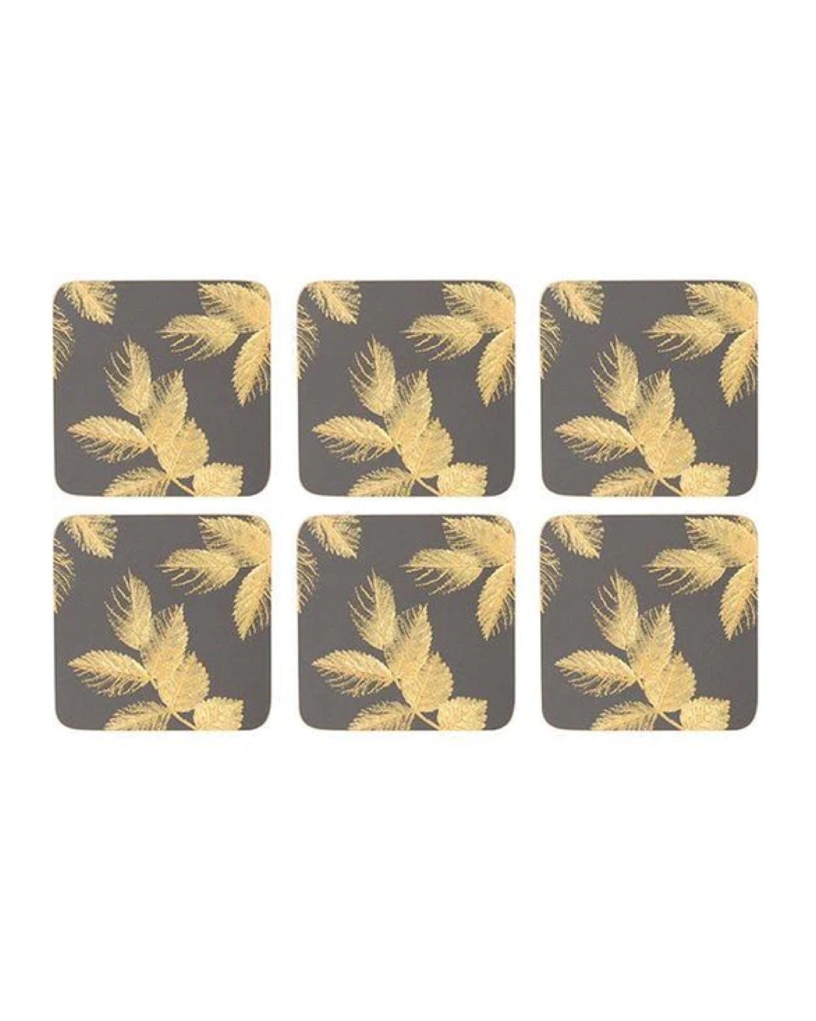 Eteched Leaves Coasters Set - Dark Grey