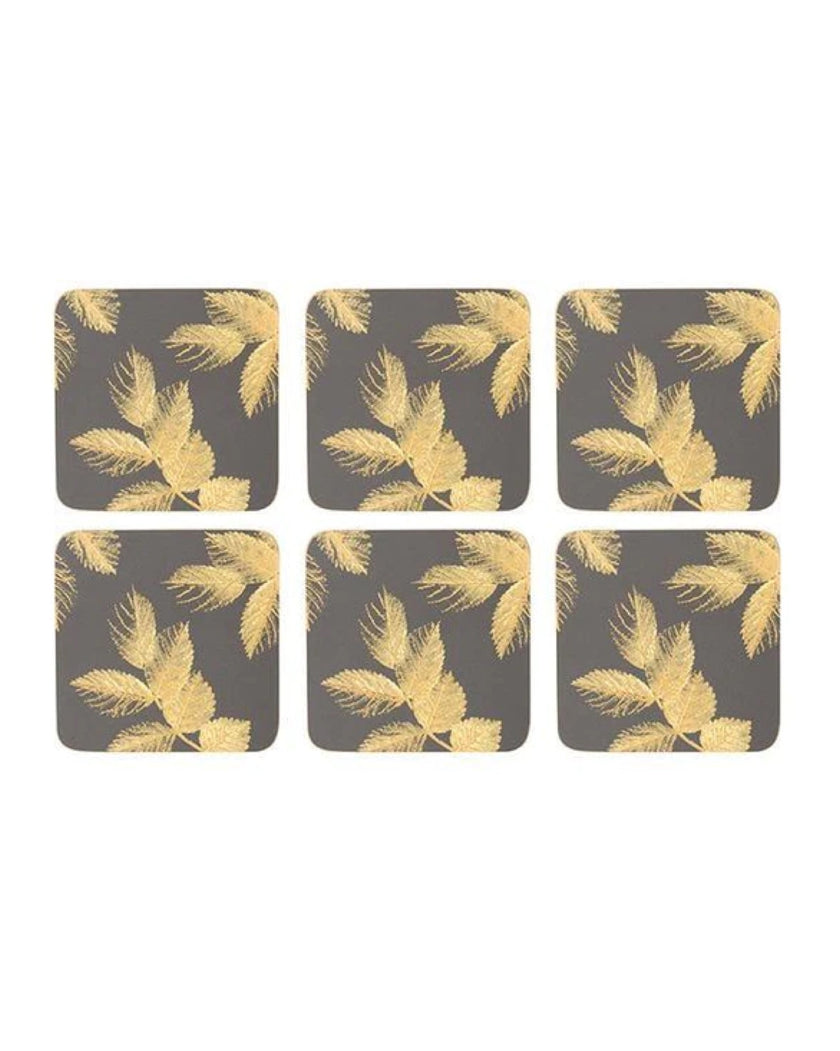 Eteched Leaves Coasters Set - Dark Grey