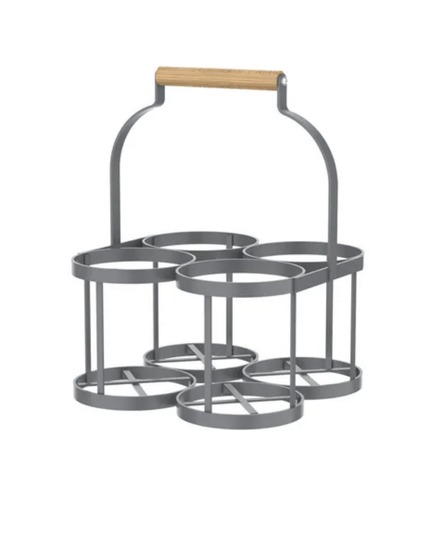 Grey Milk Bottle Holder with Wooden Handle