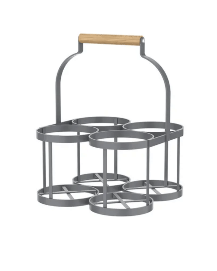 Grey Milk Bottle Holder with Wooden Handle