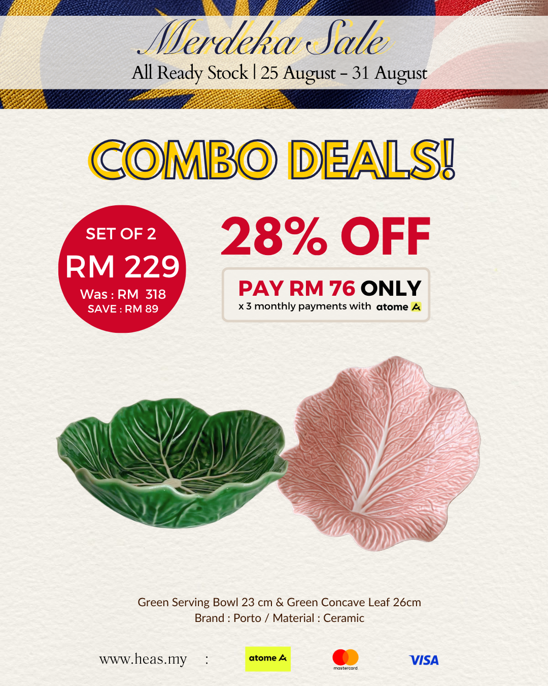 Set of 2 Cabbage Serving Bowl and Concave Leaf