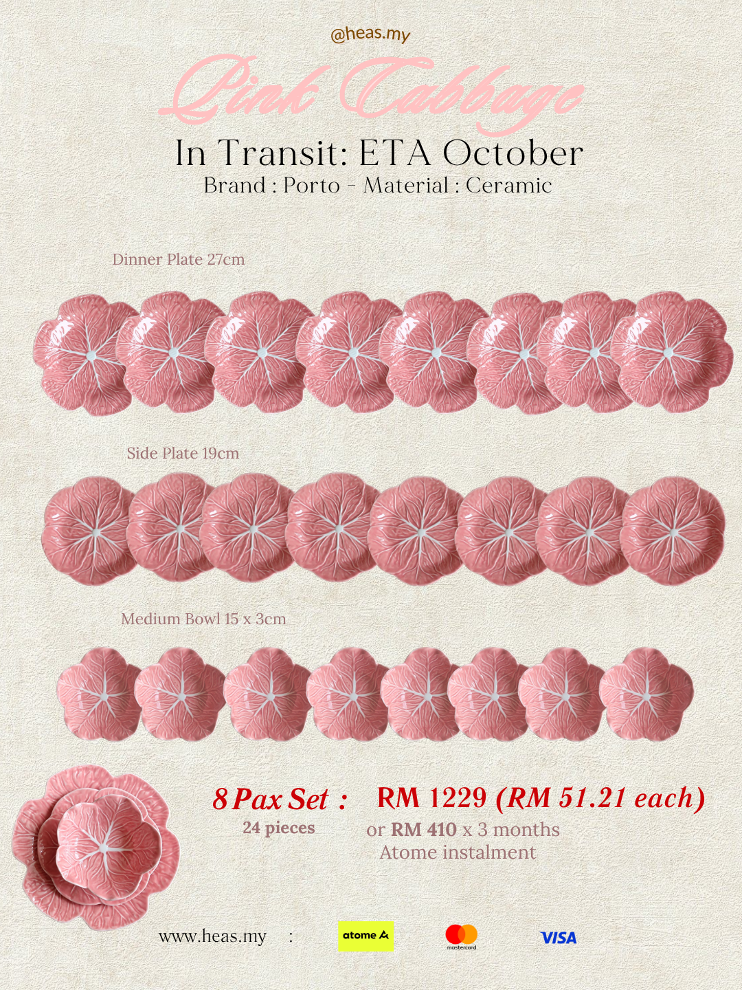 Pink Cabbage 8 Pax Set (24 Pieces)