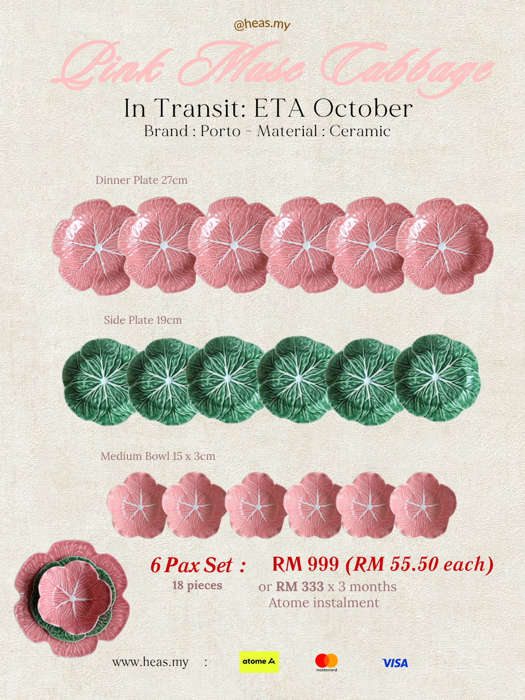 Pink Muse Cabbage 6 Pax Set (18 Pieces) - Mixed Colours