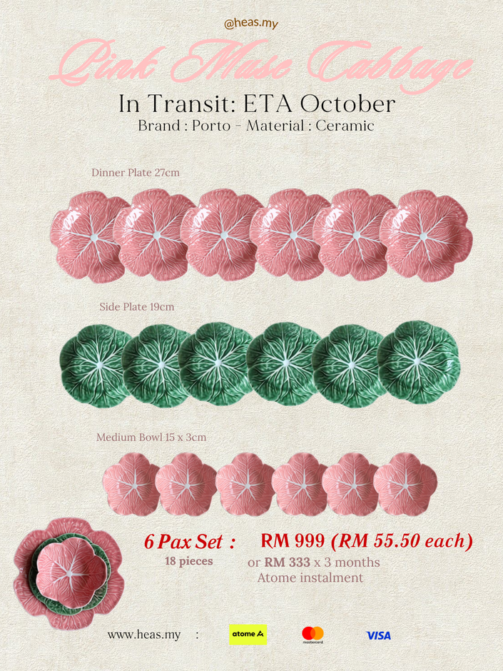 Pink Muse Cabbage 6 Pax Set (18 Pieces) - Mixed Colours