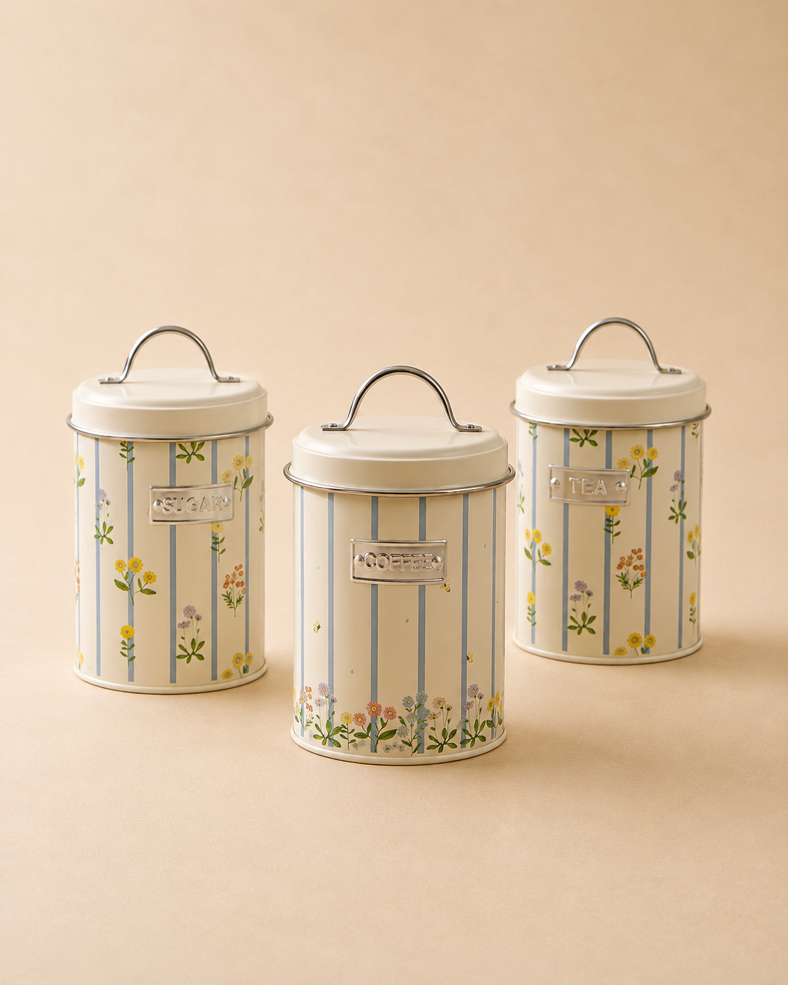 Set of 3 Natural Maisie Floral Print Storage Jars