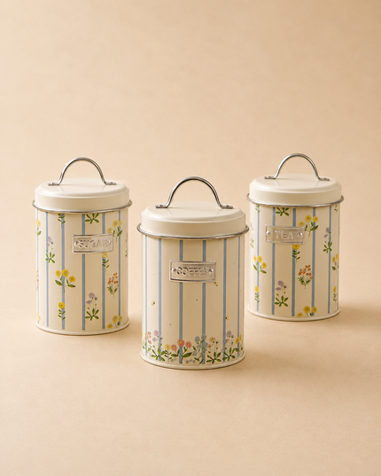 Set of 3 Natural Maisie Floral Print Storage Jars