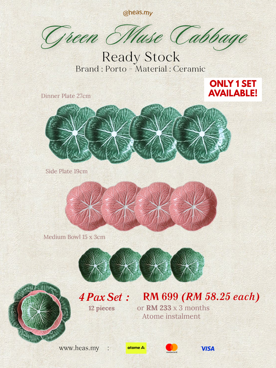 Green Muse Cabbage 4 Pax Set (12 Pieces) - Mixed Colours