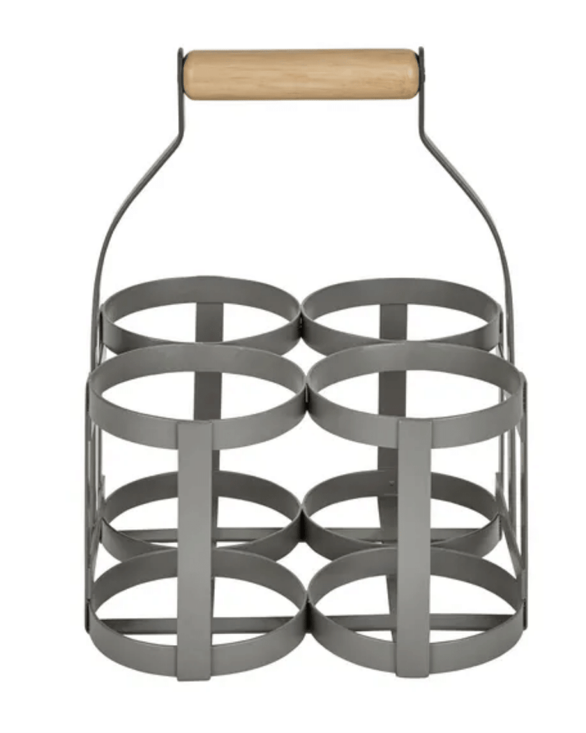 Grey Milk Bottle Holder with Wooden Handle