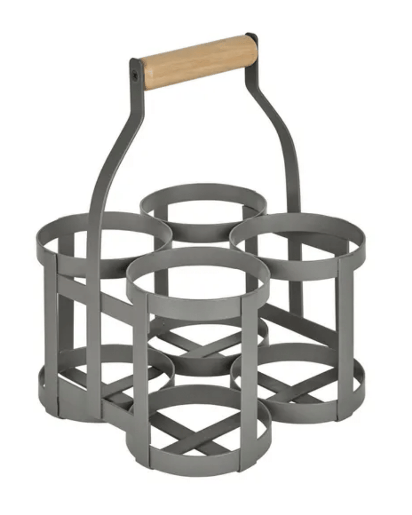 Grey Milk Bottle Holder with Wooden Handle