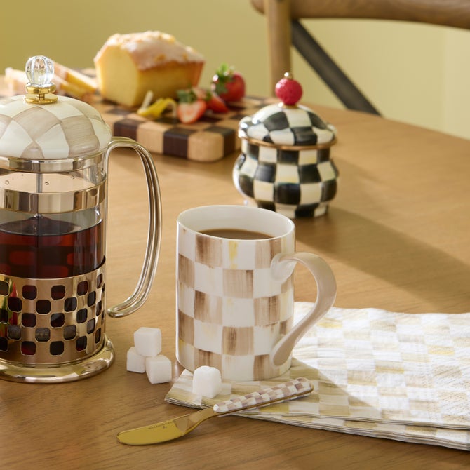 Mocha Check Porcelain Mug