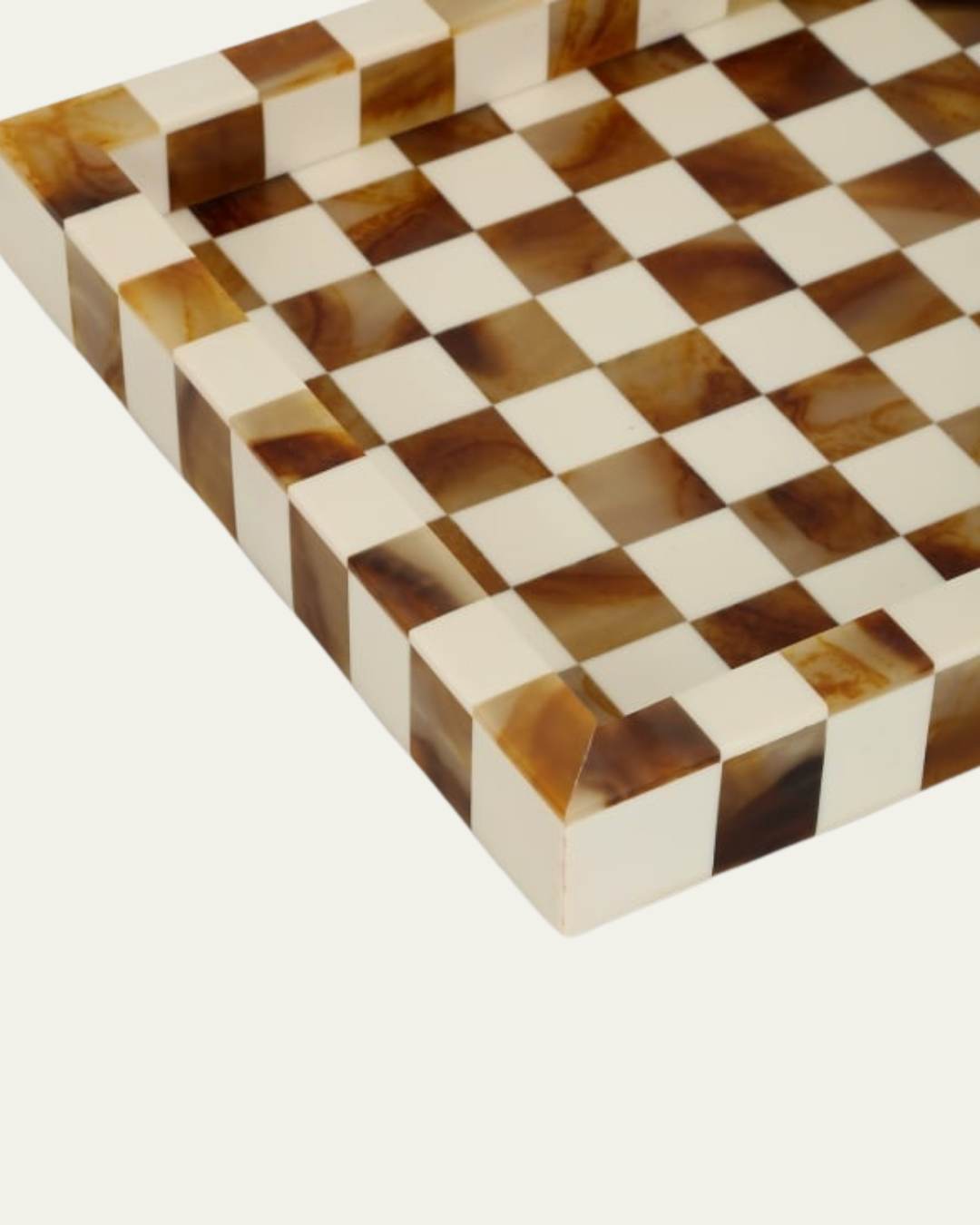 Vintage Luxury Brown/Cream Checked Decorative Tray