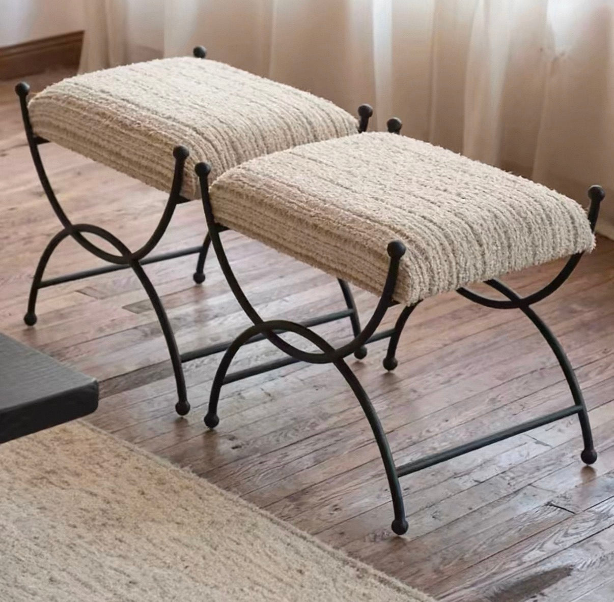French Vintage Celeste Bench Ottoman Stool