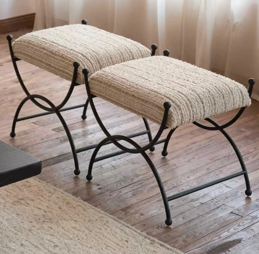 French Vintage Celeste Bench Ottoman Stool