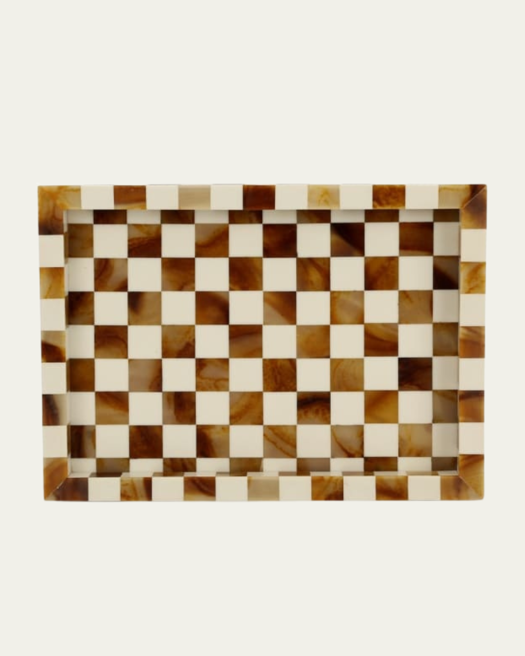 Vintage Luxury Brown/Cream Checked Decorative Tray