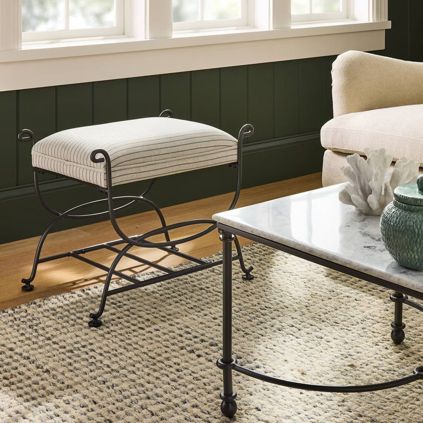 Metal Ottoman Performance Stripe Fabric