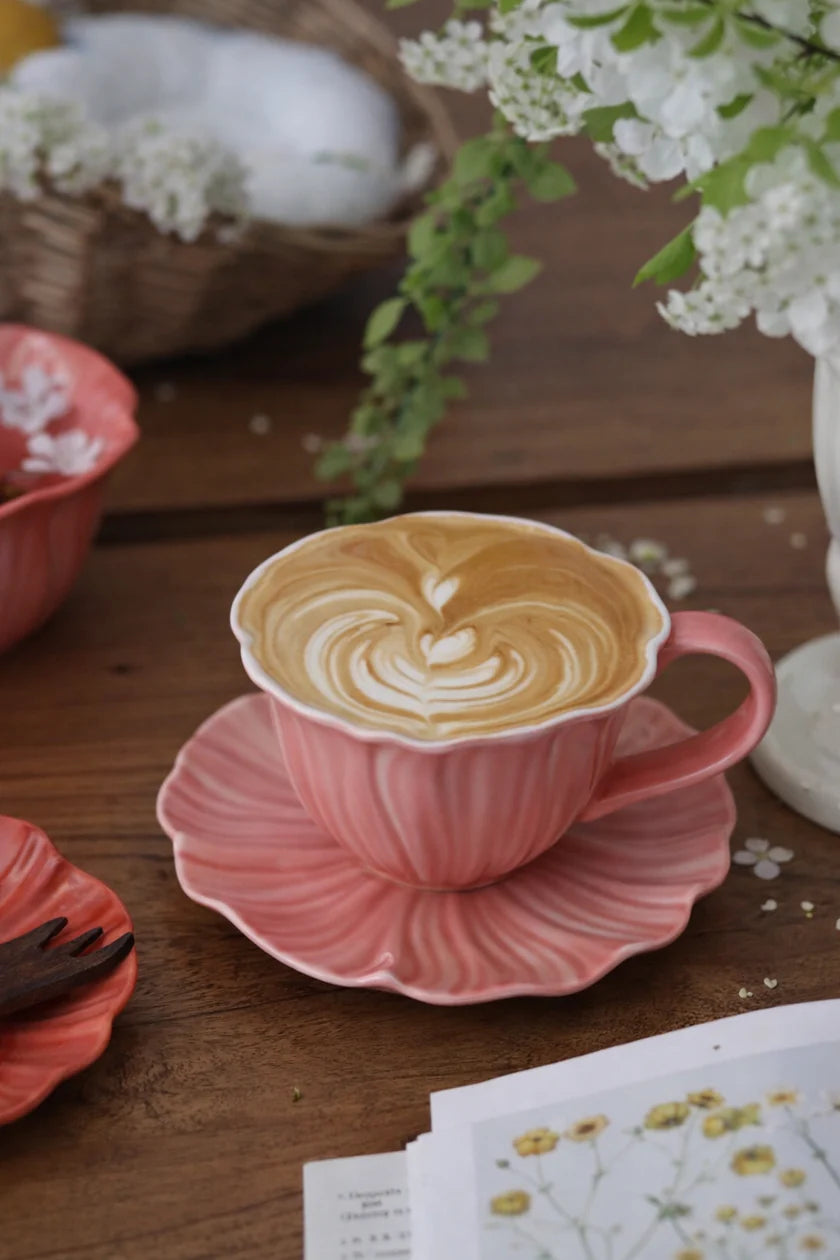 Pastel Floral Mug & Saucer (Rose Pink)
