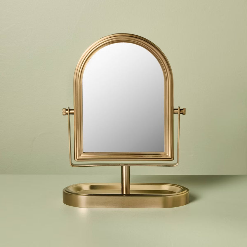 Arch Vanity Mirror with Tray Brass Finish