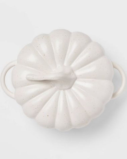 Large Pumpkin Serving Dish with Handle Ivory