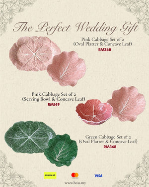Pink Cabbage Set of 2  (Serving Bowl and Concave Leaf)