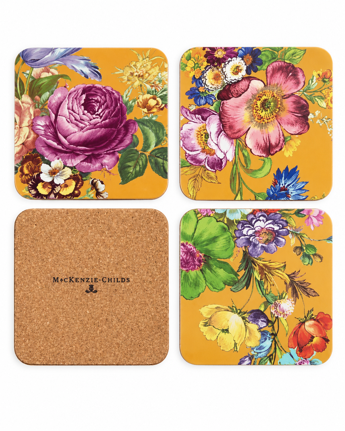 Flower Market Ochre Cork Back Coasters