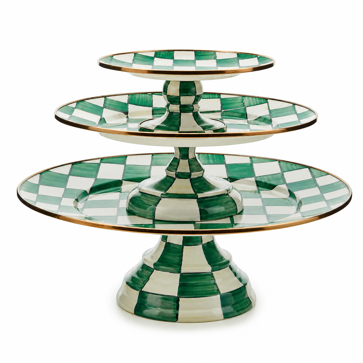 Emerald Check Pedestal Platter