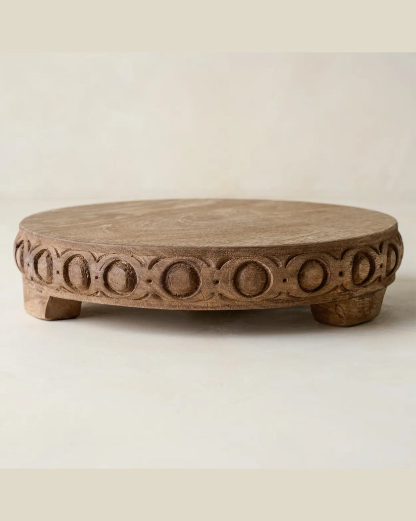 Antiqued Carved Wood Round Riser
