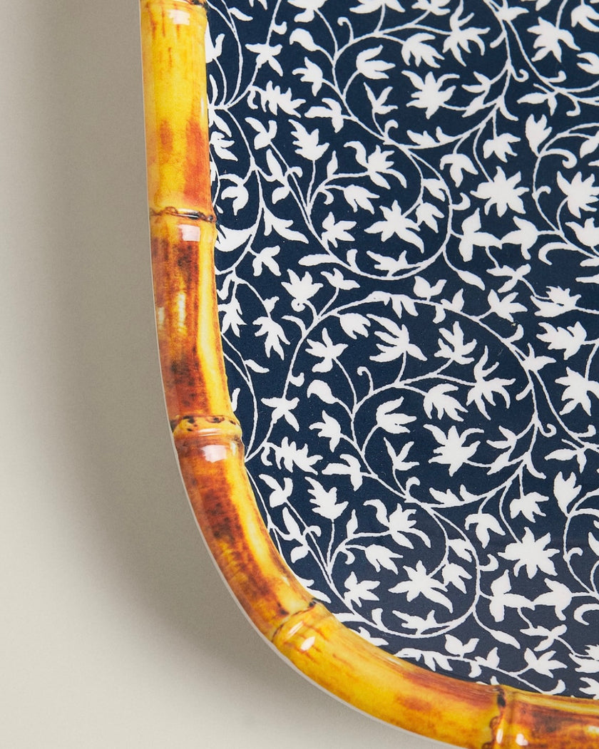 Floral Tray with Bamboo Design