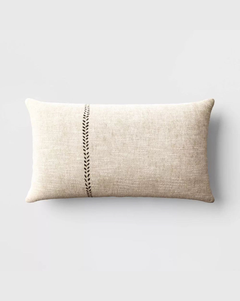 Oversized Stitched Lumbar Throw Pillow Neutral