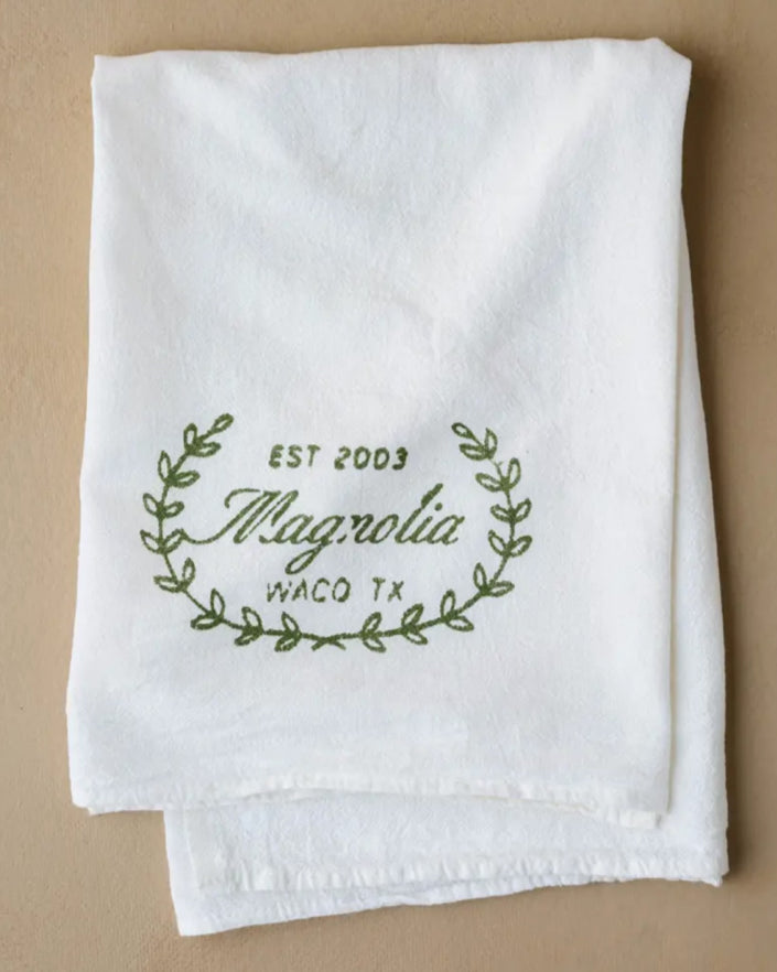 Magnolia Sage Laurel Wreath Tea Towel
