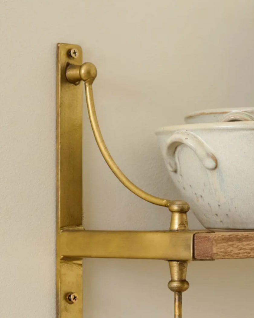 Double Parker Brass and Wood Shelf