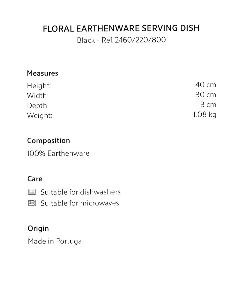 Floral Earthenware Serving Platter in Black