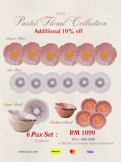 Pastel Floral Dinnerware MIX COLOURS (6 Pax Set – 21 pieces)
