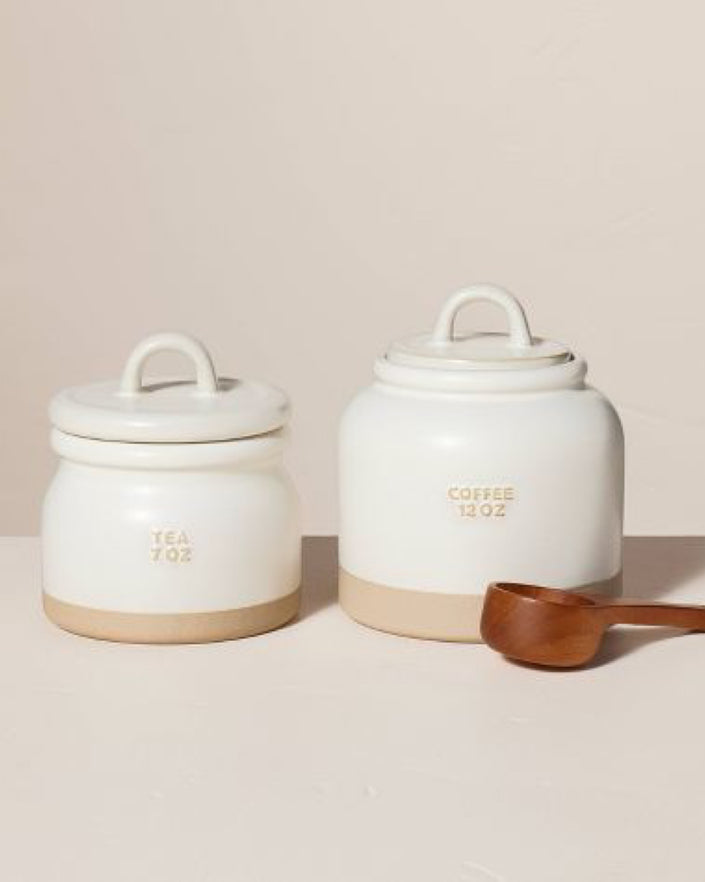 7oz Stoneware Crock Tea Canister Cream/Clay