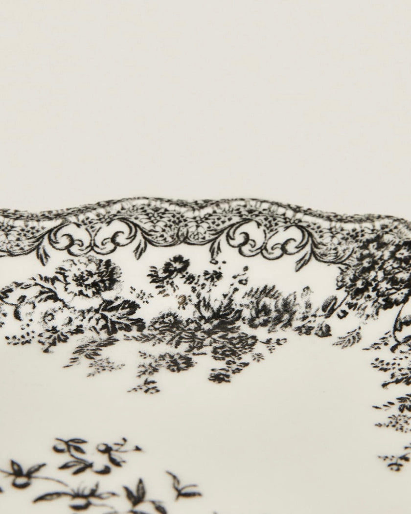 Floral Earthenware Serving Platter in Black